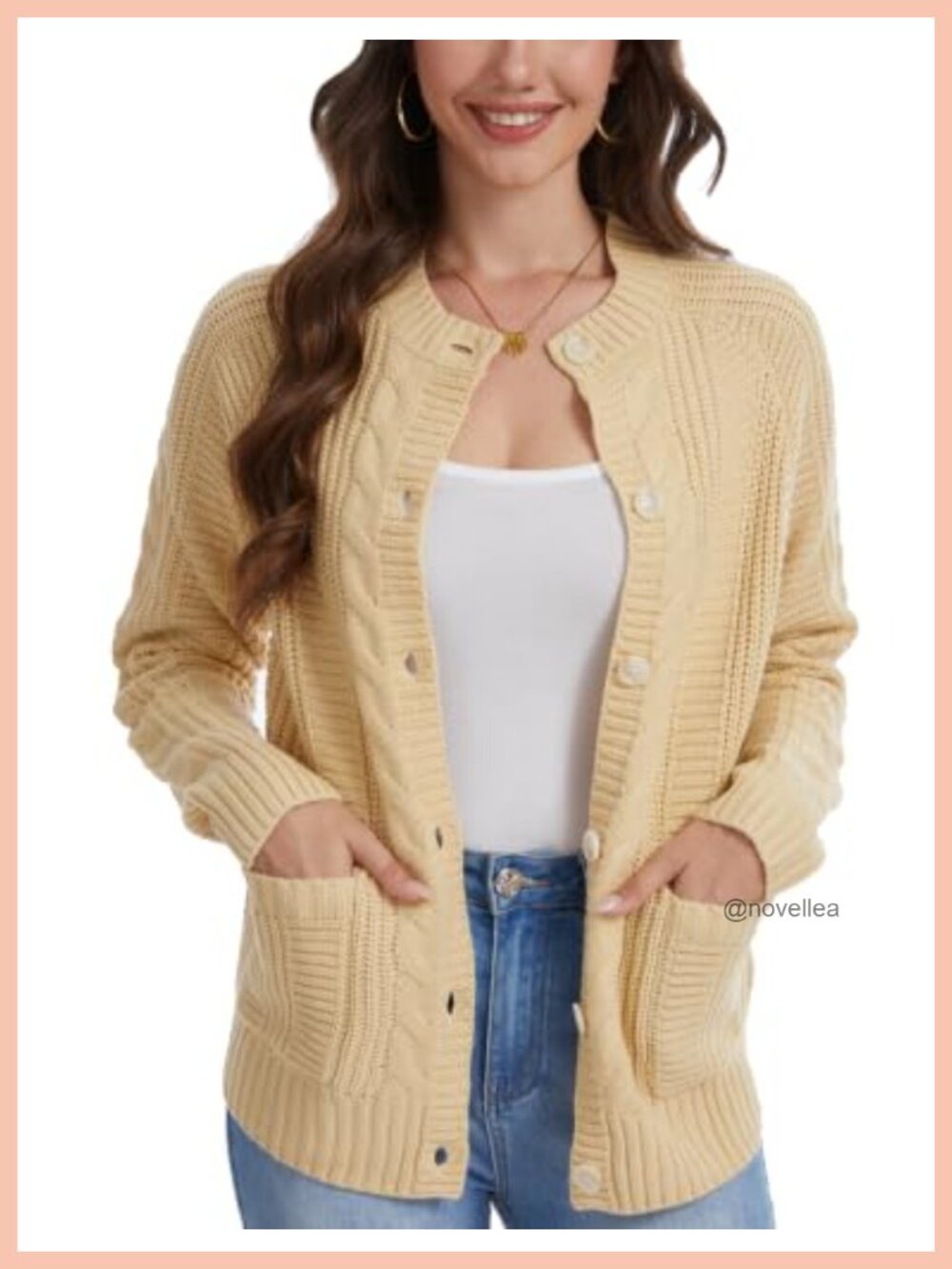Cable Knit Cardigan Button Down Sweater with Pockets